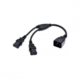 Splitter Cable, Heavy-Duty, C20 to 2x C13 - 15A, 100-250V, 14 AWG, 2 ft.Black