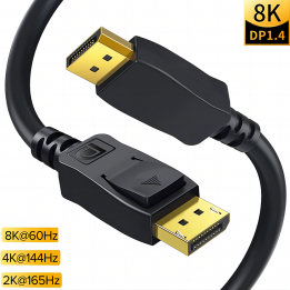 DisplayPort Cable with Latching Connectors (M/M), 8K 60 Hz, HDR, HBR3, 4:4:4, HDCP 2.2, Black, 6 ft.